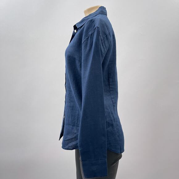 J. Crew Top Women 4 = S Navy Blue Biard McNutte Linen Slim Fit Button Up Shirt - Picture 3 of 11